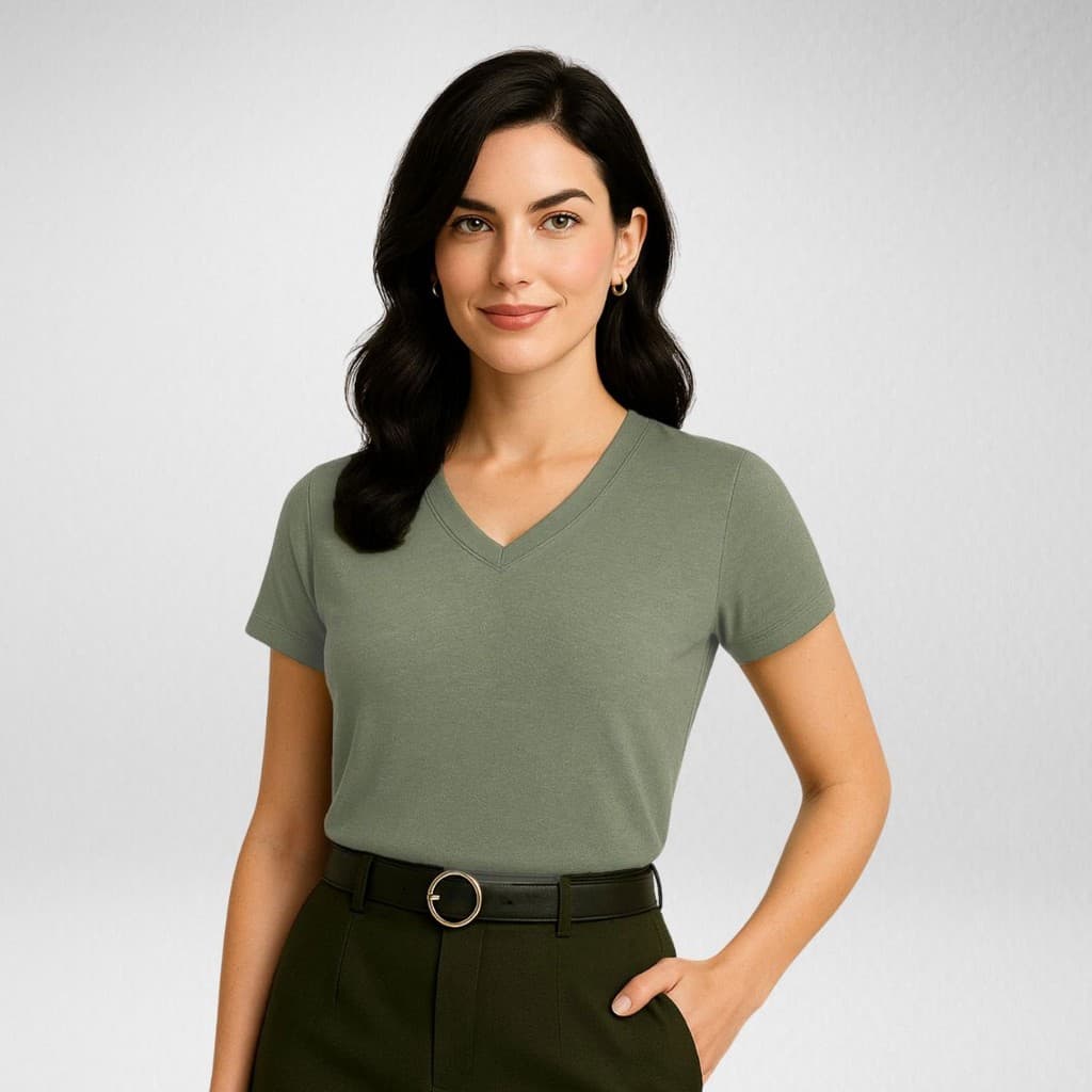 T-shirt Feminina Decote V Manga Curta 100% Algodão Roupas Femininas