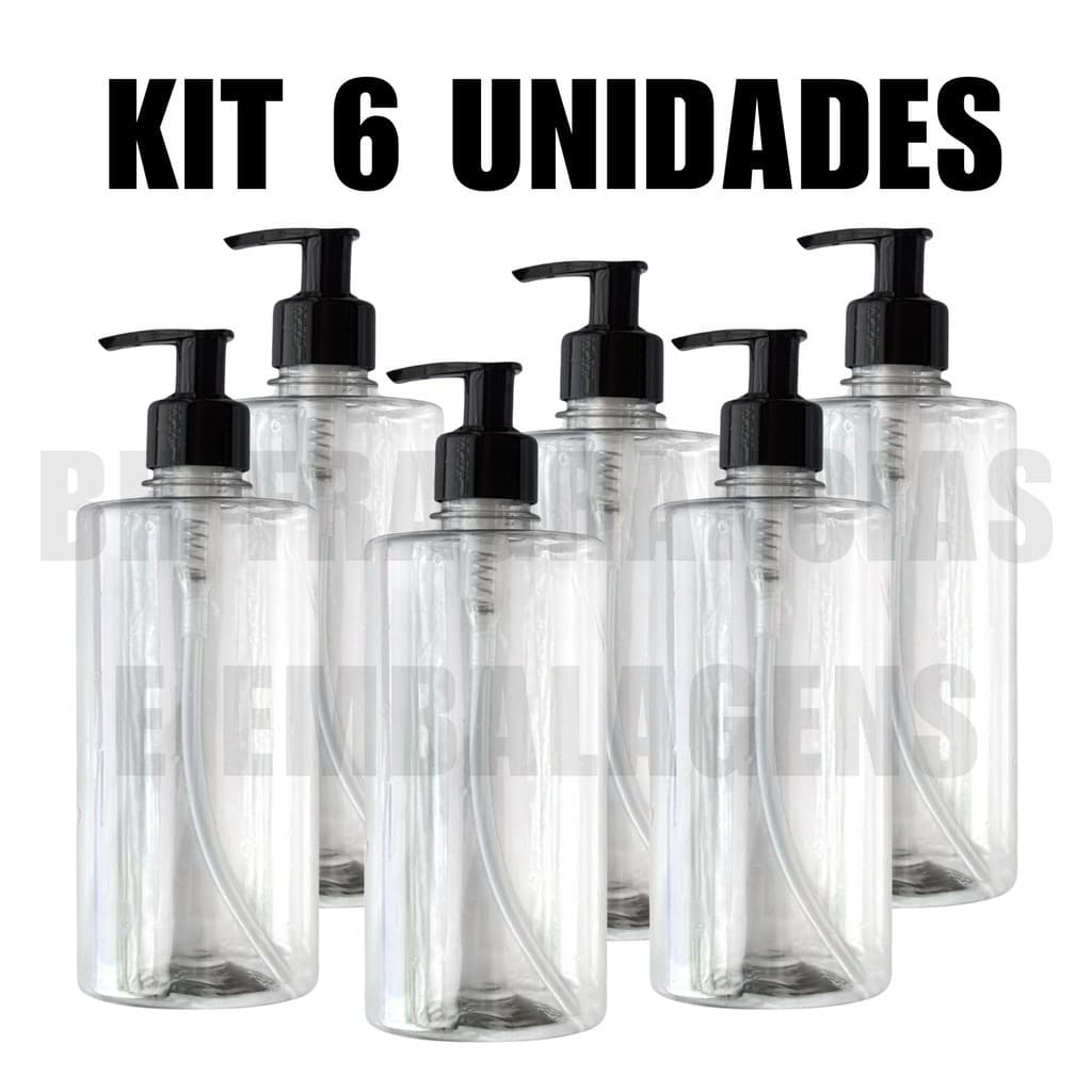 Kit 6 Und Frascos Pet Saboneteira 500ml Com Válvula Pump Álcool Gel Refil Sabonete Liquido