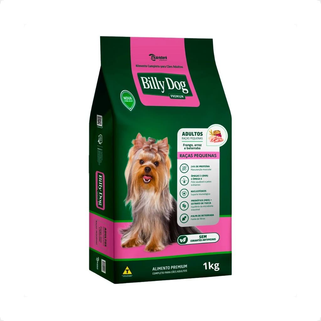 Ração Billy Dog Cães Adultos Raças Pequenas - 1Kg