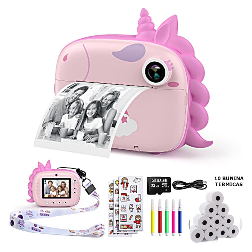Câmera Infantil Instantânea Filmadora Full Hd 32GB + 10 Rolos  Filme