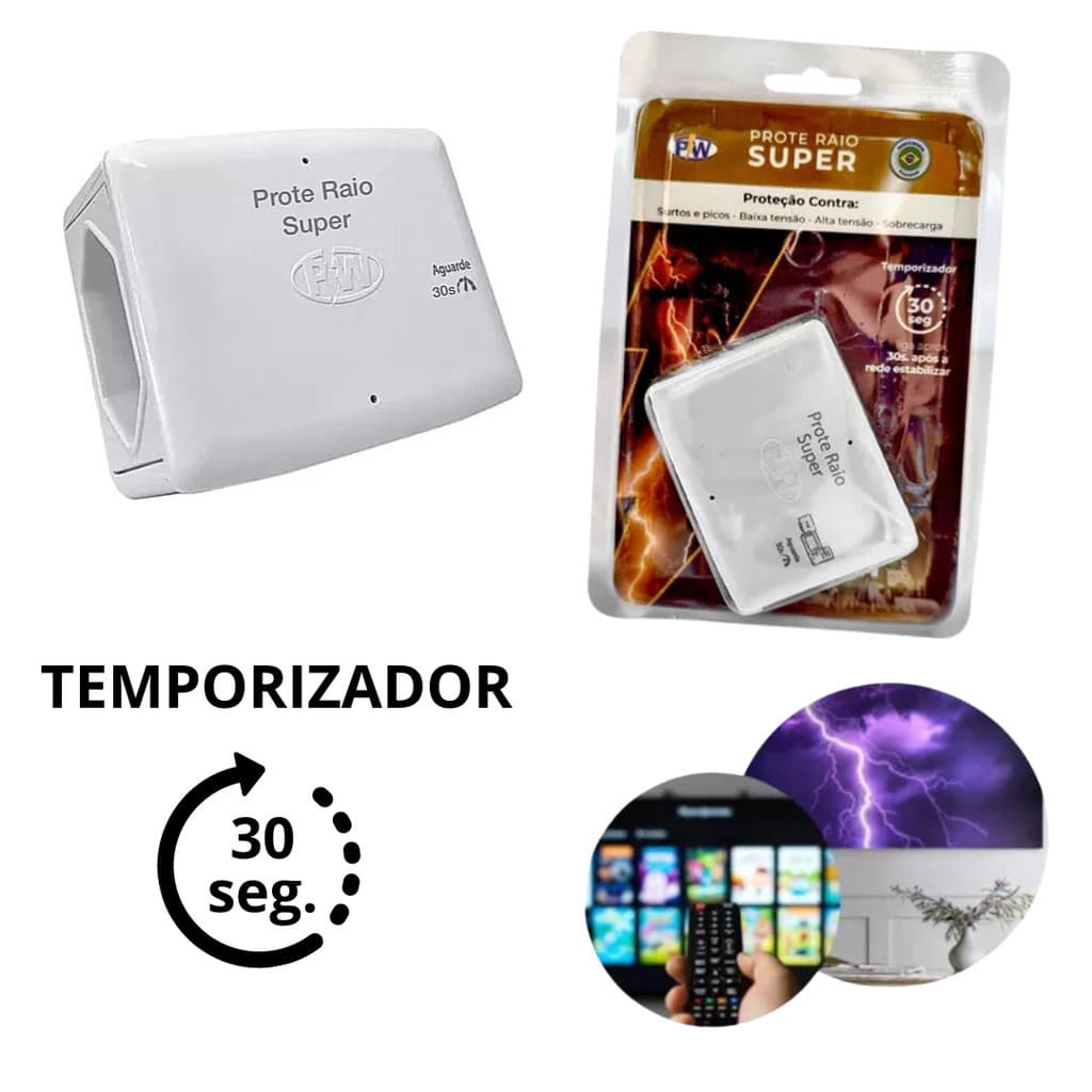 Prote Raio Super Protetor Eletrodomésticos com Temporizador 127v/10A 1270w Tv Pc Contra Surtos PW