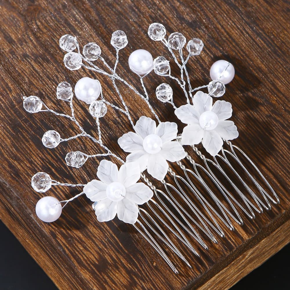 Pente de Cabelo de Casamento Para Noiva Com Pérolas Sintéticas e Strass - Acessório de Cristal Para Dama de Honra - WL