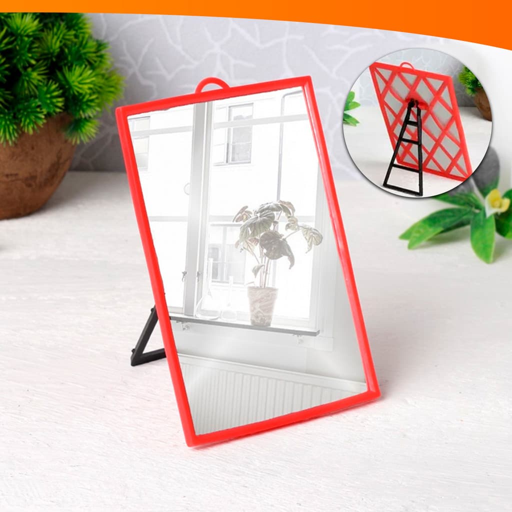 Espelho De Vidro Retangular Com Moldura Para Mesa E Com Alça Para Parede 12x17cm