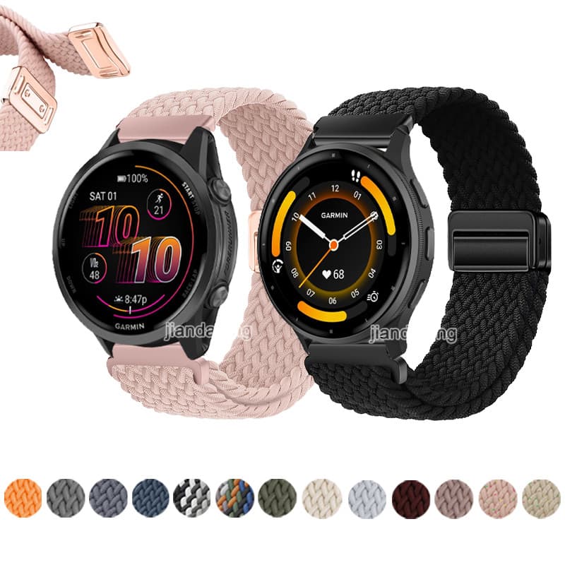 Pulseira De Fivela Magnética Tecida De 18 Mm 20 22 Nylon Para Garmin Forerunner 570 165 55 158 265 265s 255s 245 Venu 4
