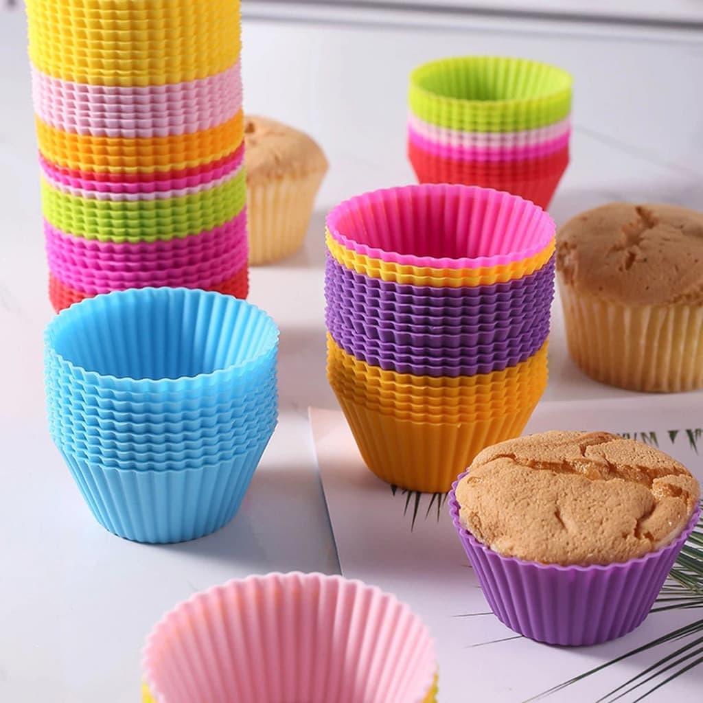 Kit com 12 Formas de Silicone Redondas para Cupcake – 7 cm de Diâmetro – Ideal para Assar Bolos, Muffins e Sobremesas