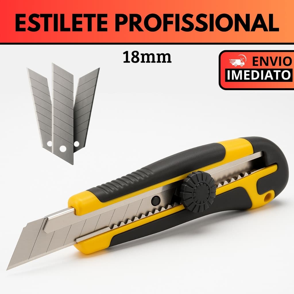 Estilete Profissional 18mm Emborrachado Ergonômico Com Trava de Segurança e Lamina Segmentada