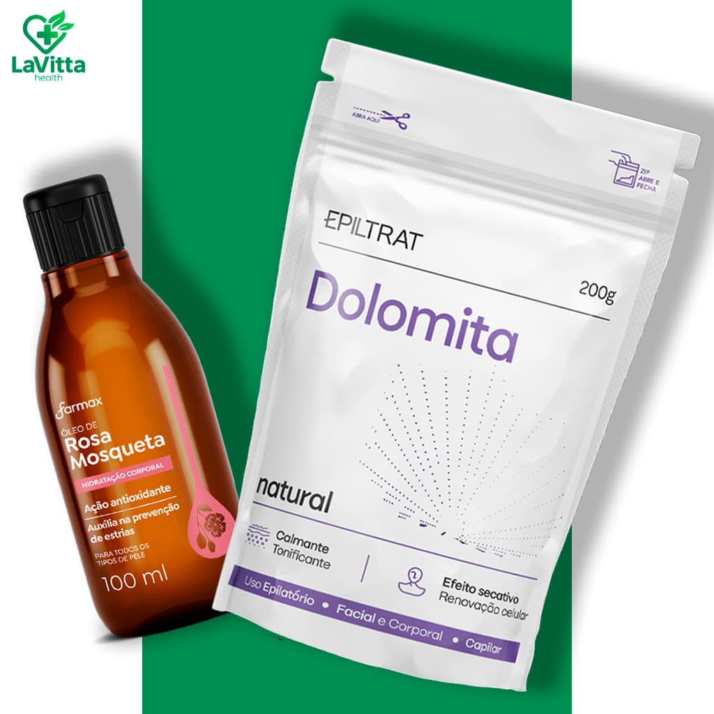 Kit Clareador Dolomita + Óleo Rosa Mosqueta Máscara Facial Corporal Calmante Natural Escolha a Sua: