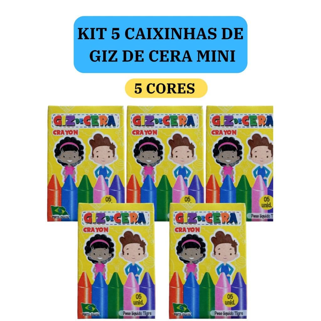5 cx Mini Giz de Cera 5 Cores P/ Kit Festa Lembrancinha Artesanato Infantil