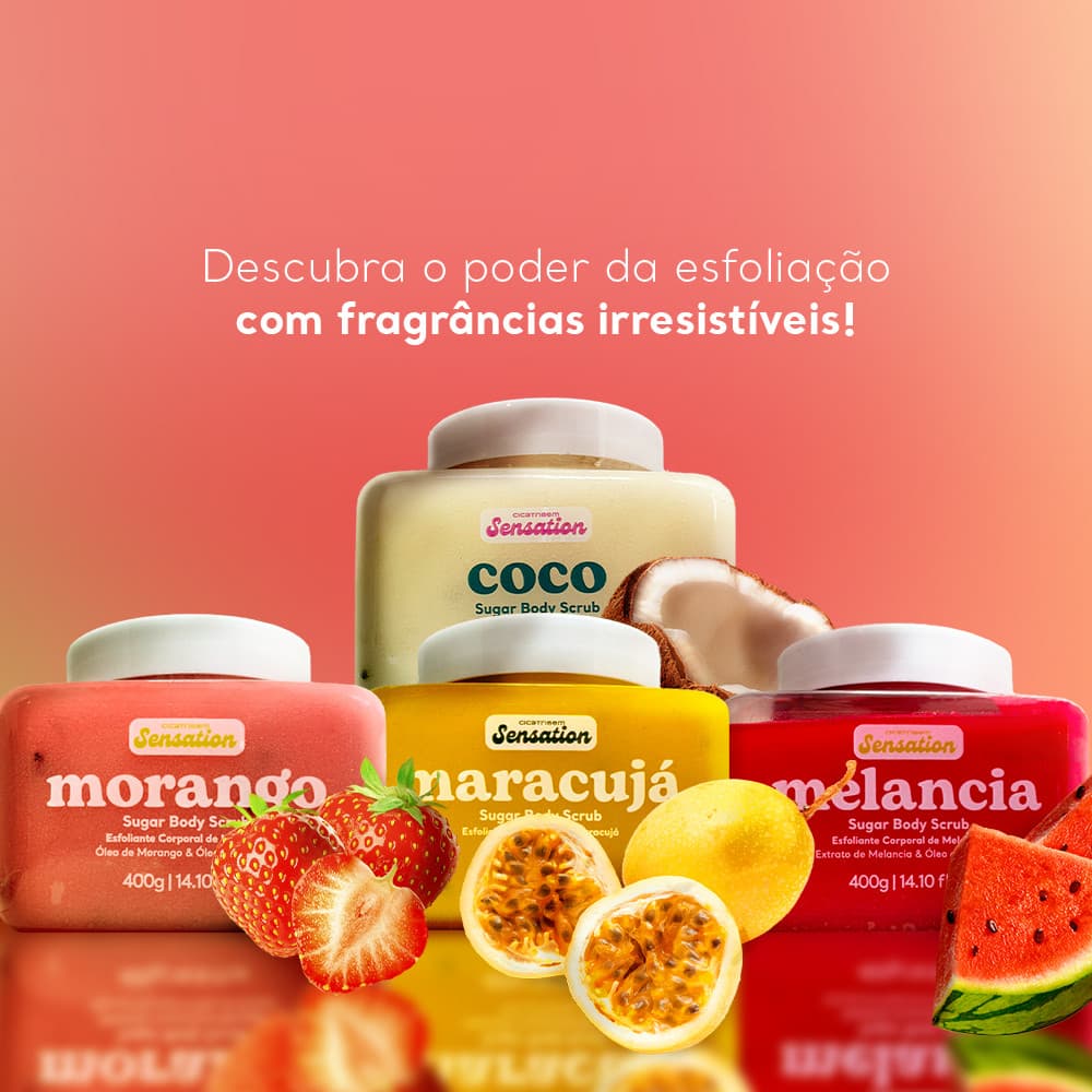 Esfoliante Corporal Sugar Body Scrub Sensation 400g - Morango Melancia Coco e Maracujá