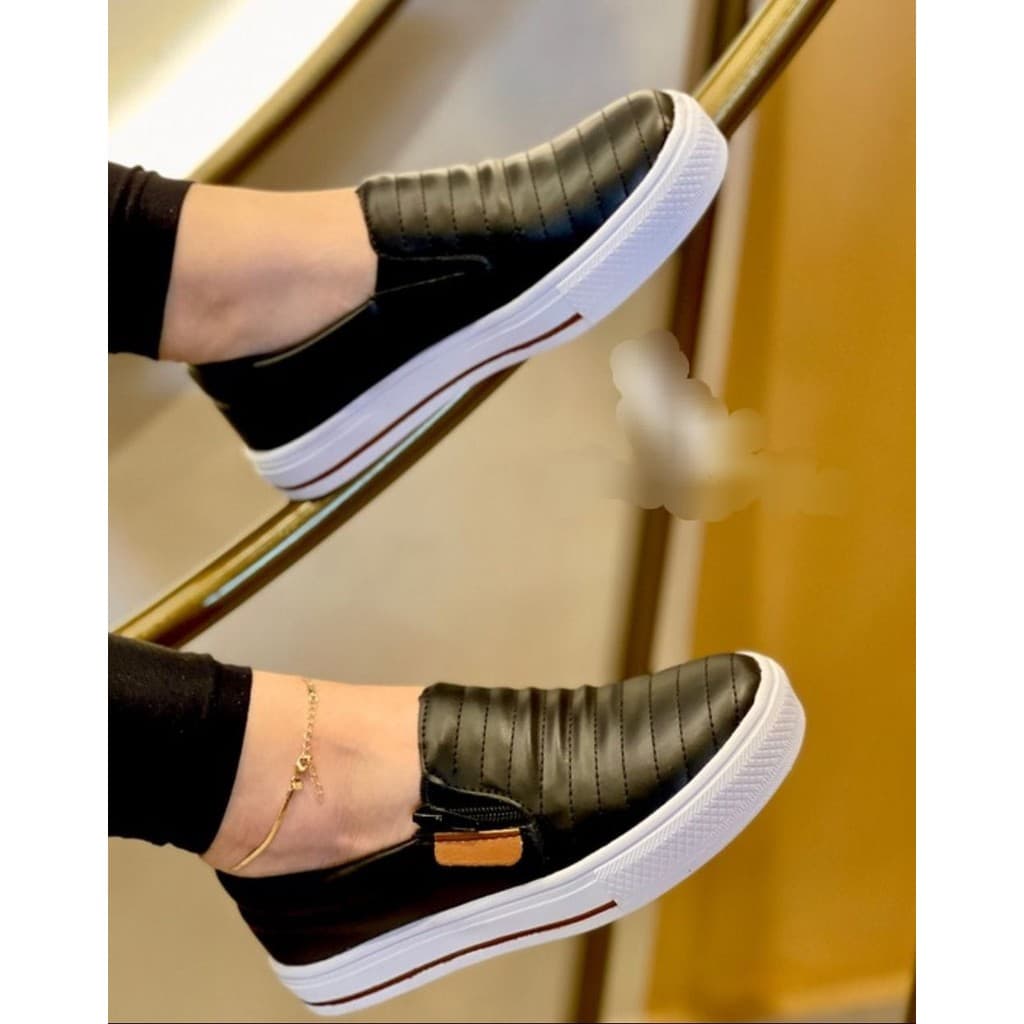 Tênis Slip On Ziper Sapatilha Feminina Confortável Macia Leve
