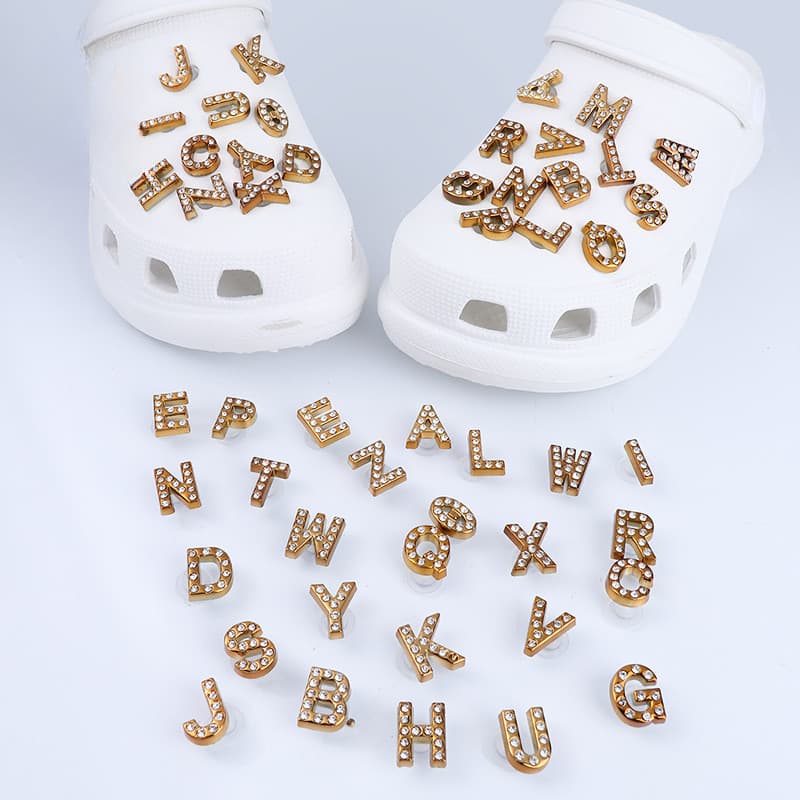 Para Set 26 Glod Letters Az Diamond Bright Shoes Charm Button