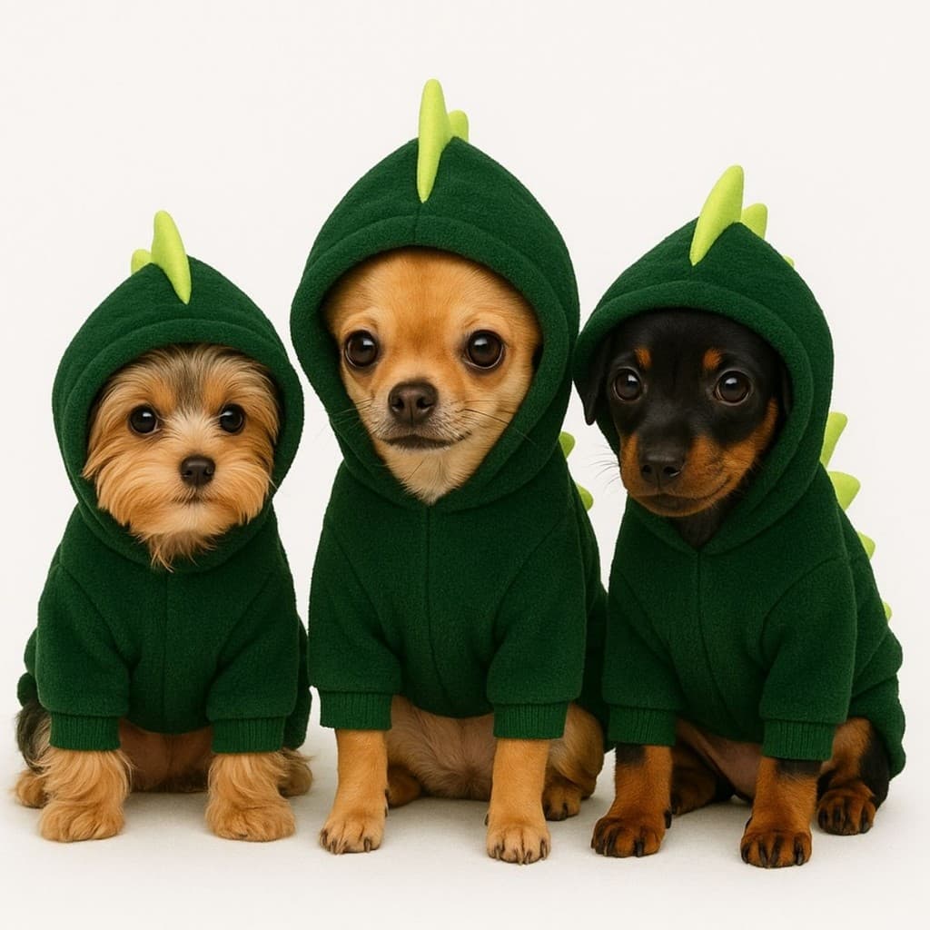 Roupa de Cachorro Gato Pet Pequeno Fantasia Dinossauro c/ Capuz Quente Roupinha Moletom Divertido