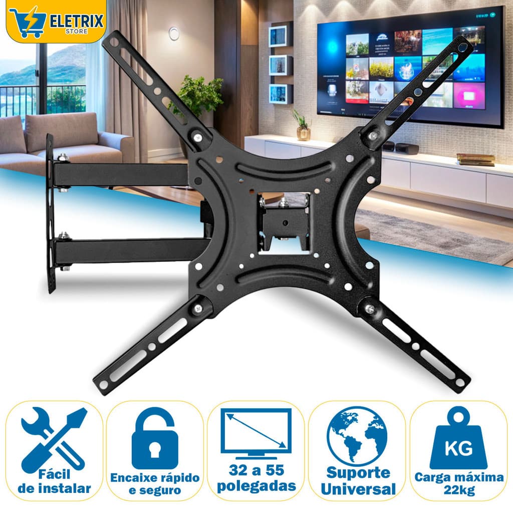 Suporte De TV Articulado 32 a 55 Polegadas De Parede Universal Led Qled Televisão Smart Tv