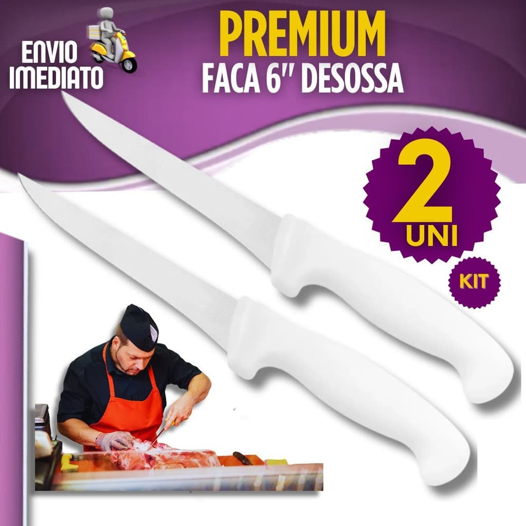 Faca Desossa 1/2 Peças para Açougue Cozinha Profissional Carne Frango Churrasco Aço Inox 6 Polegadas