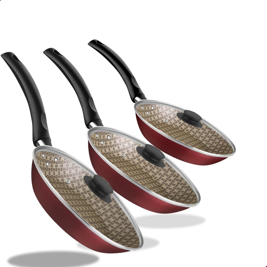 Jogo Tramontina com 3 Frigideiras Turim Listrada Com Tampa