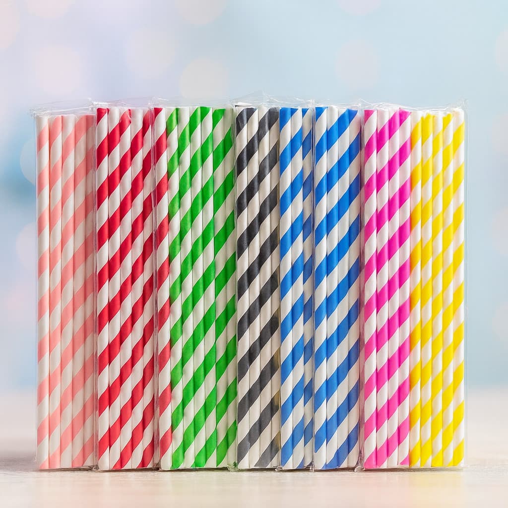 Canudos de Papel Listrados Coloridos Biodegradáveis para Drinks/Bebidas/Decorações