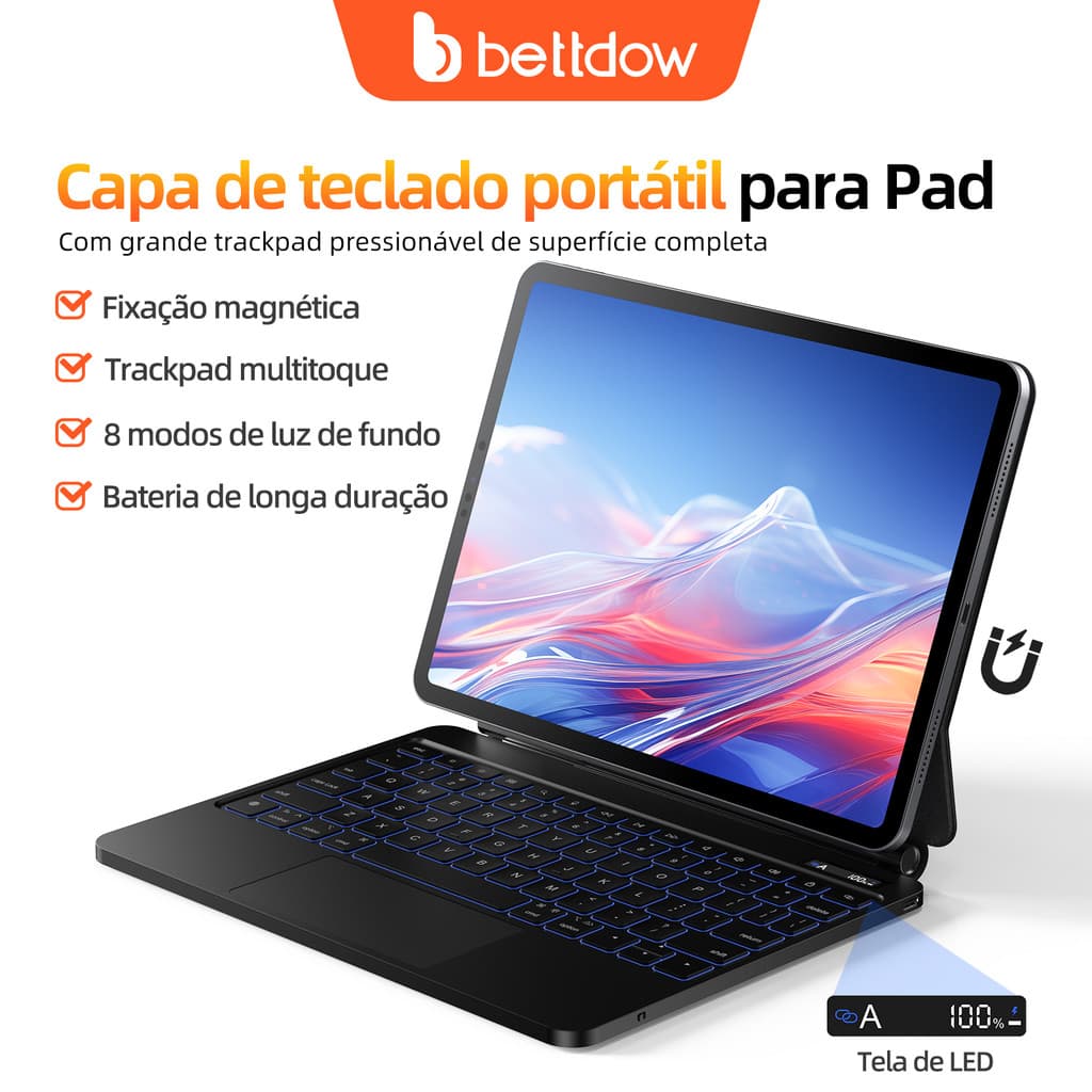 Teclado Mágico BETTDOW Para ipad Pro 11 2018-2022 Air4/5/6 Gen10 10.9 A16 2025 Magnético