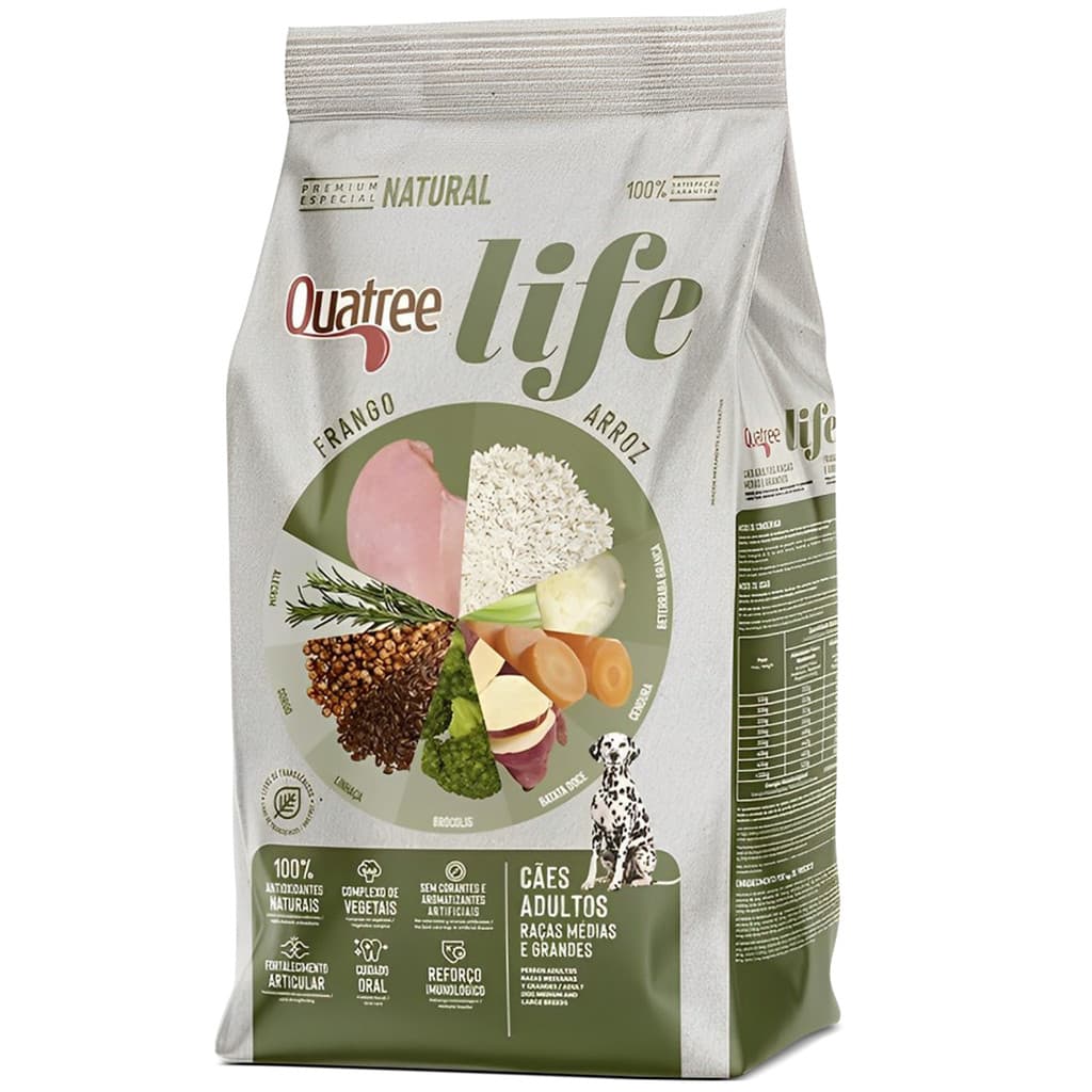 Ração Quatree Life Para Cães Adultos porte Médio e Grande sabor frango e arroz 15kg