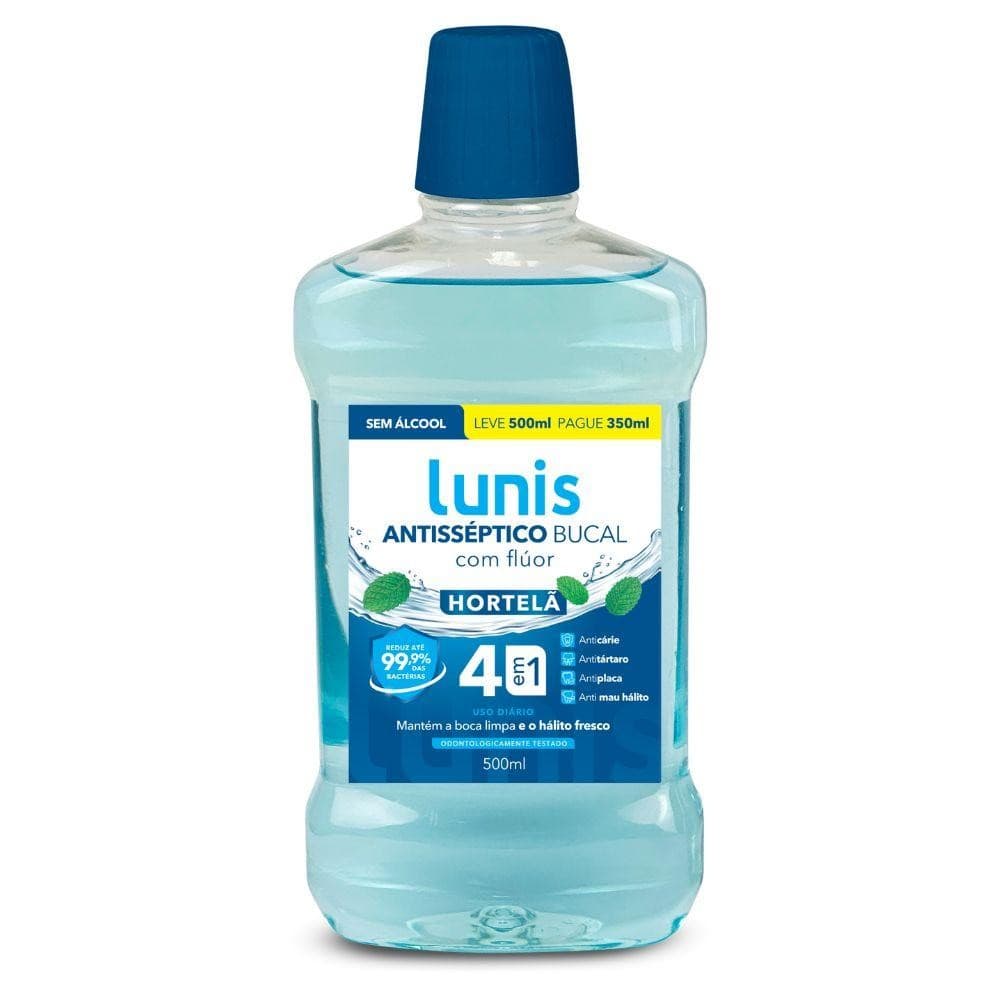Enxaguante Bucal Lunis Hortelã s/ Álcool Leve 500ml Pague 350ml