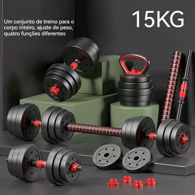 Conjunto de halteres 6 em 1 para homens, ajustável, 15 kg, conjunto de barras de ginástica em PVC com kettlebell