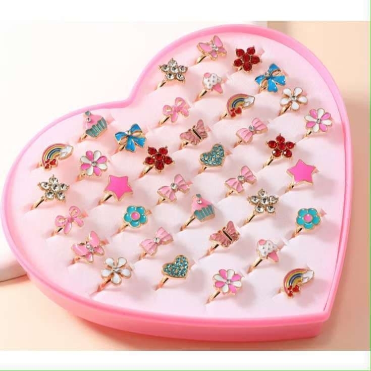 KIT6-36  Anéis infantis de desenho animado, anéis fofos de princesa para meninas, joias infantis, presentes para bebês