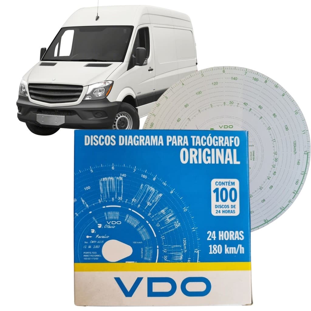 Disco Diagrama para Tacógrafo Diário 24h - 180km/h - 100 un -Universal / VAN (VDO 140240010F)