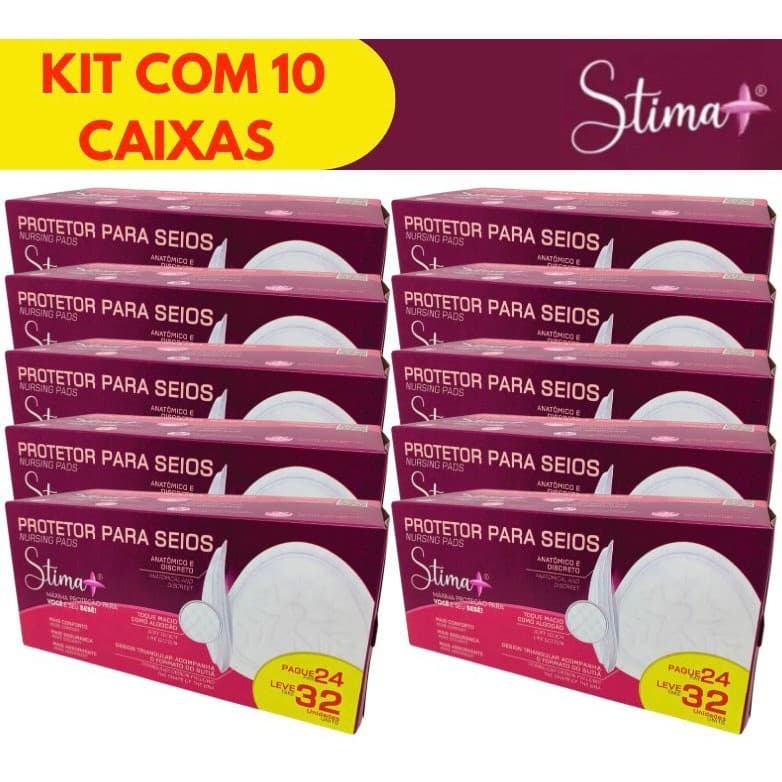 KIT 10 CAIXAS ABSORVENTE PROTETOR DE SEIOS STIMA+ C/320 UN CADA CAIXA COM 32 UM TOQUE MACIO – TECNOLOGIA NACIONAL