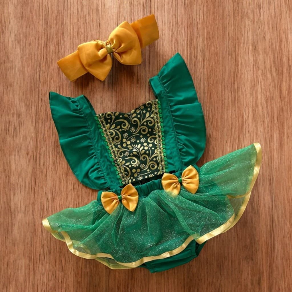 Fantasia Fiona Princesa Vestido Romper temático bebê menina