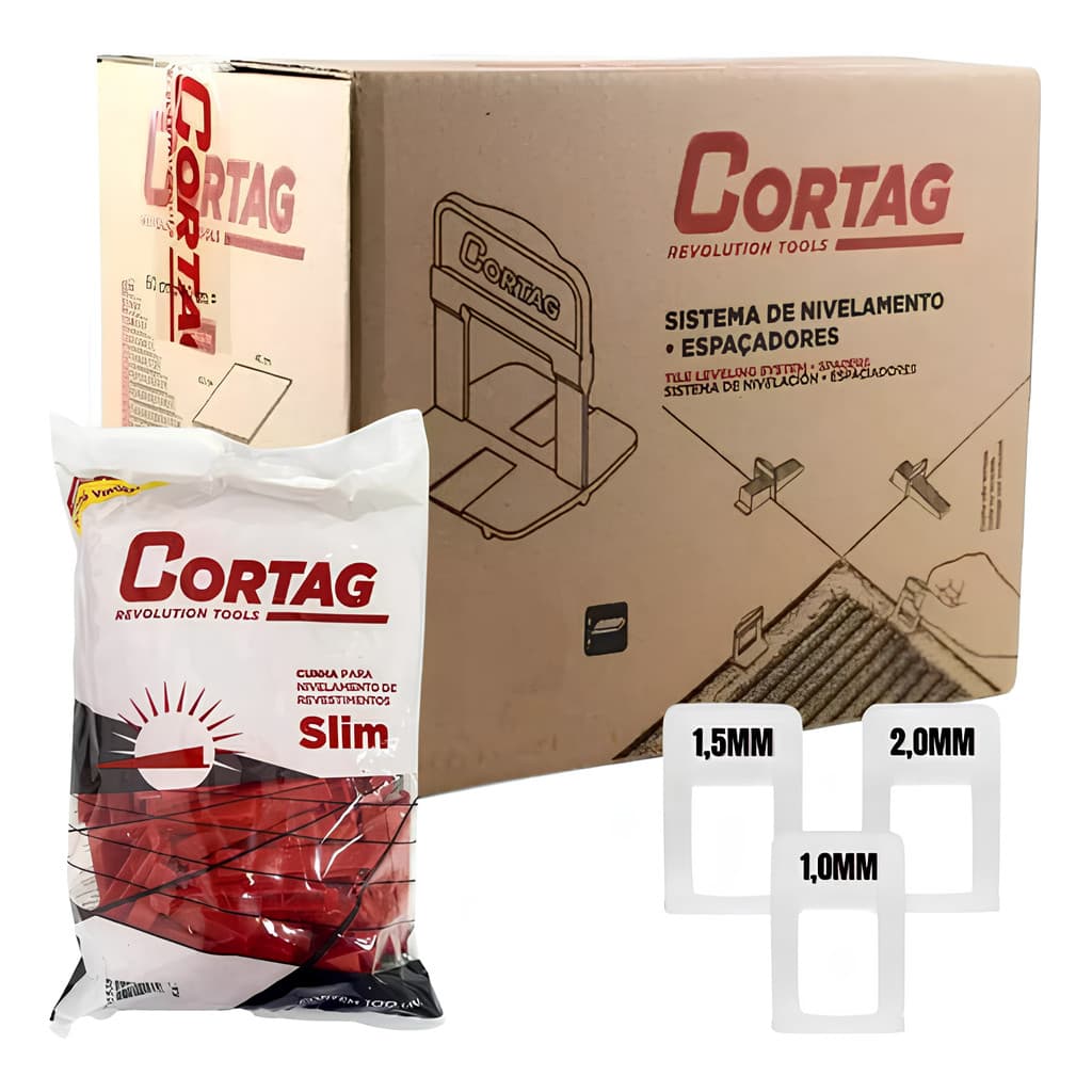 Espaçador Nivelador Slim C/1000 Pçs + Cunha Nivelamento Slim Cortag C/100 Peças Azulejo Cerâmica