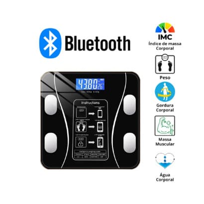 Balança USB RECARREGAVEL Digital Bioimpedância 180KG Display Lcd Bluetooth Aplicativo Fitness Treino
