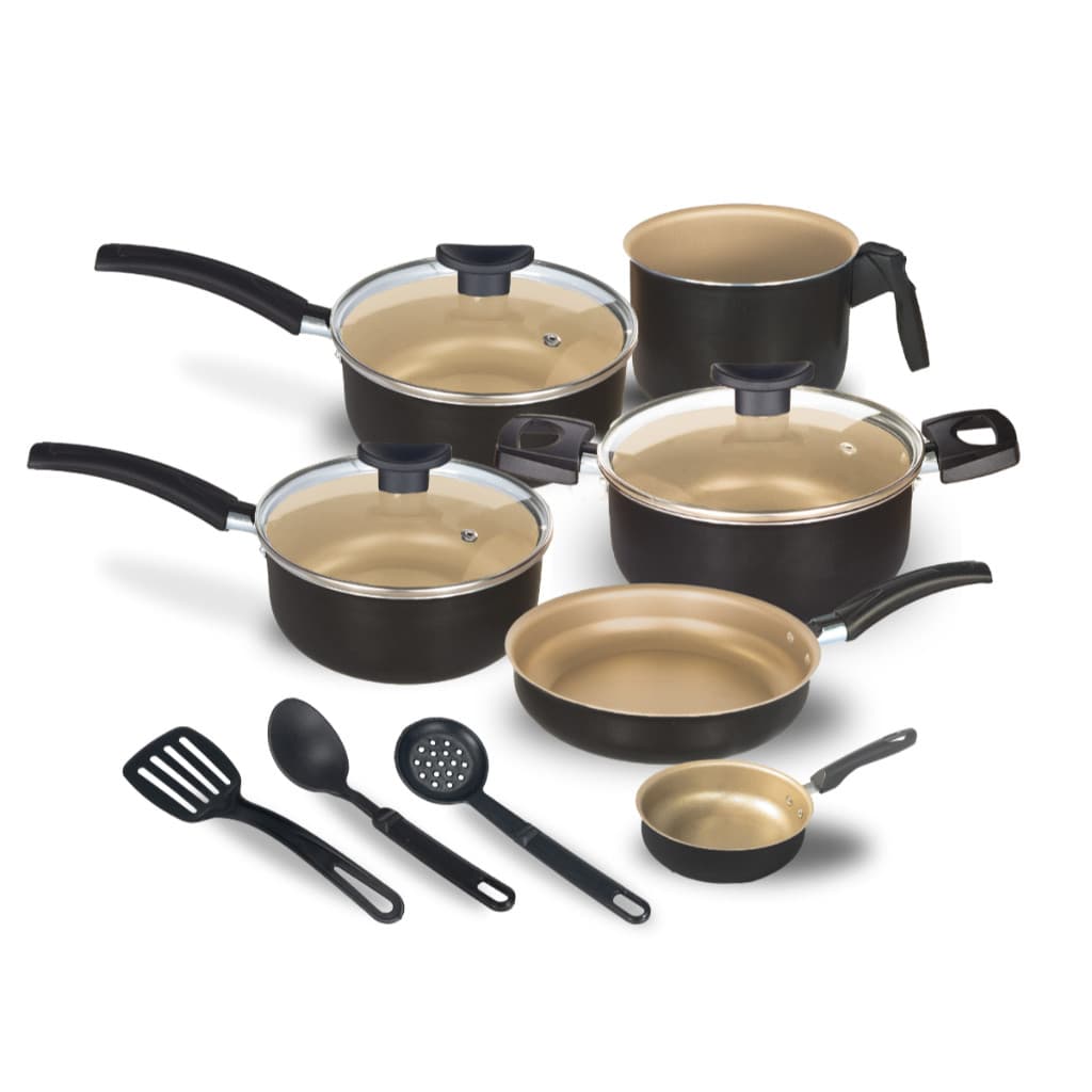 Jogo de Panelas 9 Pçs Teflon Tampas Vidro Antiaderente Varias Cores