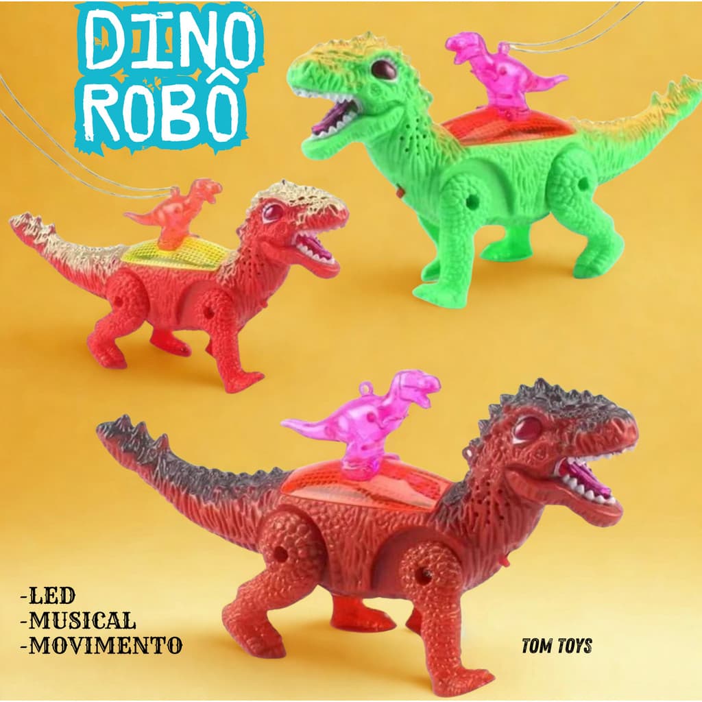 Brinquedo Dinossauro Robô LED Com Mini Dinossauro Luz Som Movimento Infantil