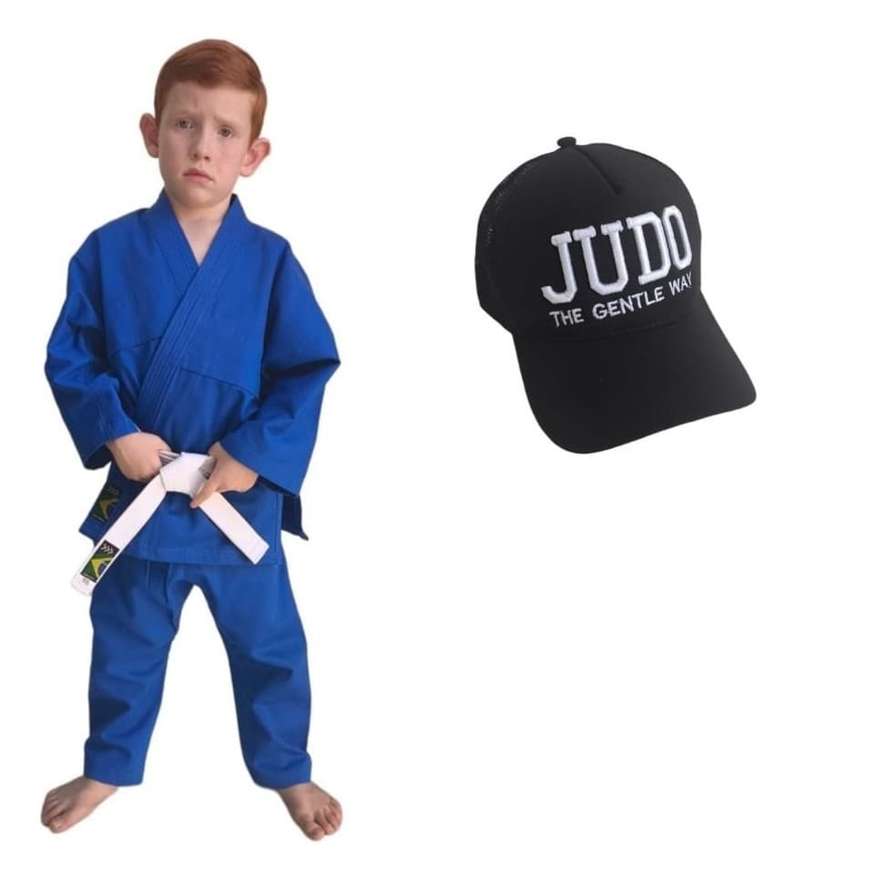 Kimono Infantil Judô + Faixa Branca e Boné Bordado Grátis Premium