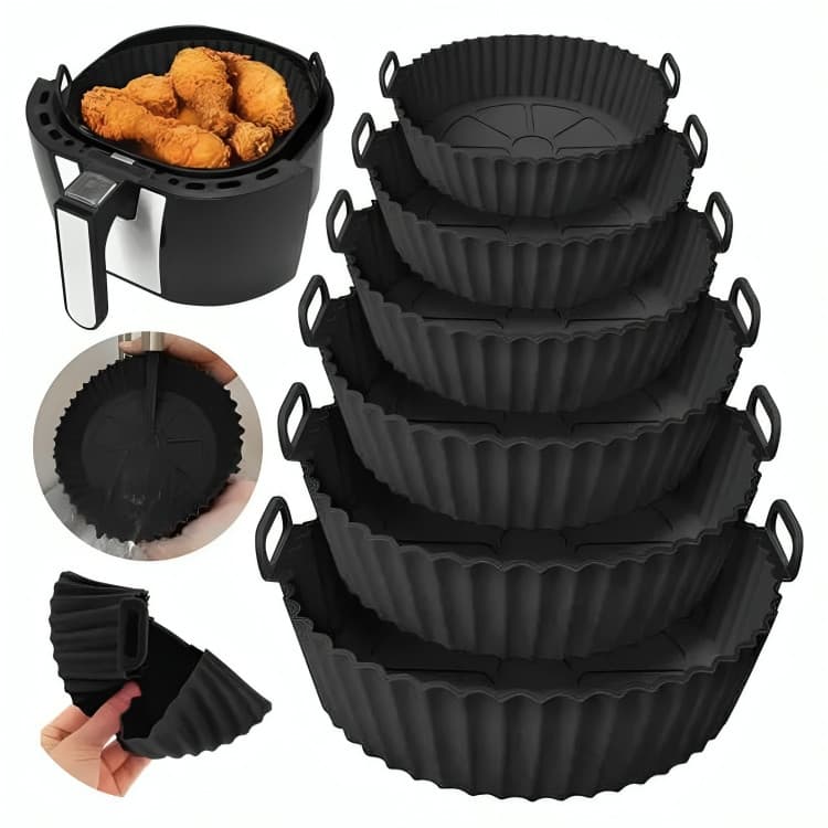 Kit 6 Forma de Silicone para Fritadeira Air Fryer com Alça Antiaderente Cozinha Forma de Airfryer Silicone 6 Tamanhos