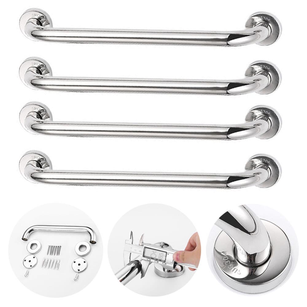 Kit 4 Barra Alça Apoio Corrimão Segurança Banheiro 60cm Inox Suporte Pegador Acessibilidade Idoso