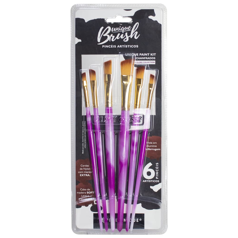 Kit C/ 6 Pinceis Chanfrados Bee Unique Artistico