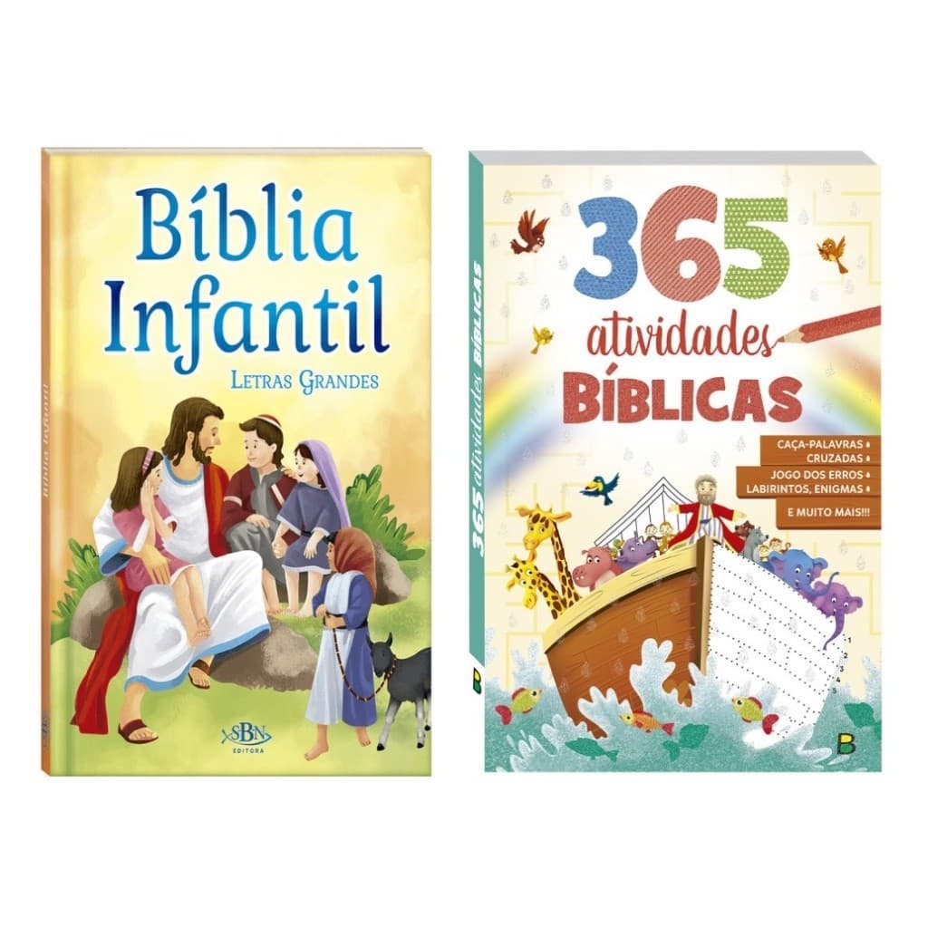 Kit com Bíblia infantil + 365 atividades Bíblicas