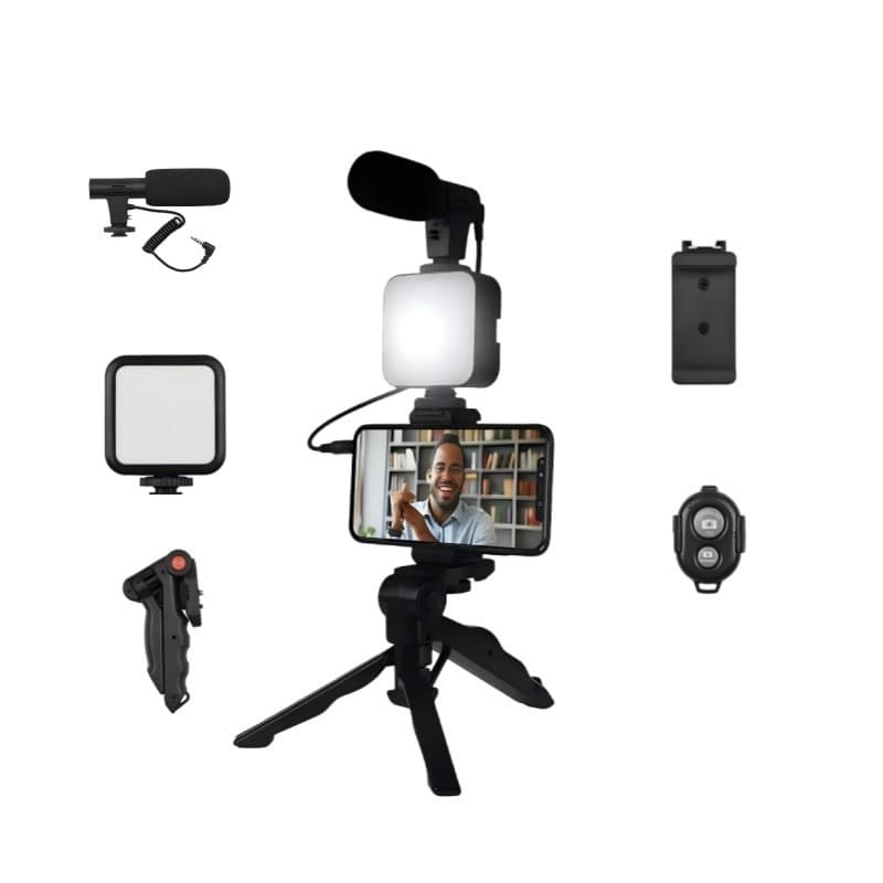 Tripé Estabilizador de Mão kit 5 em 1 gimbal Microfone Celular Gravação De Vídeo