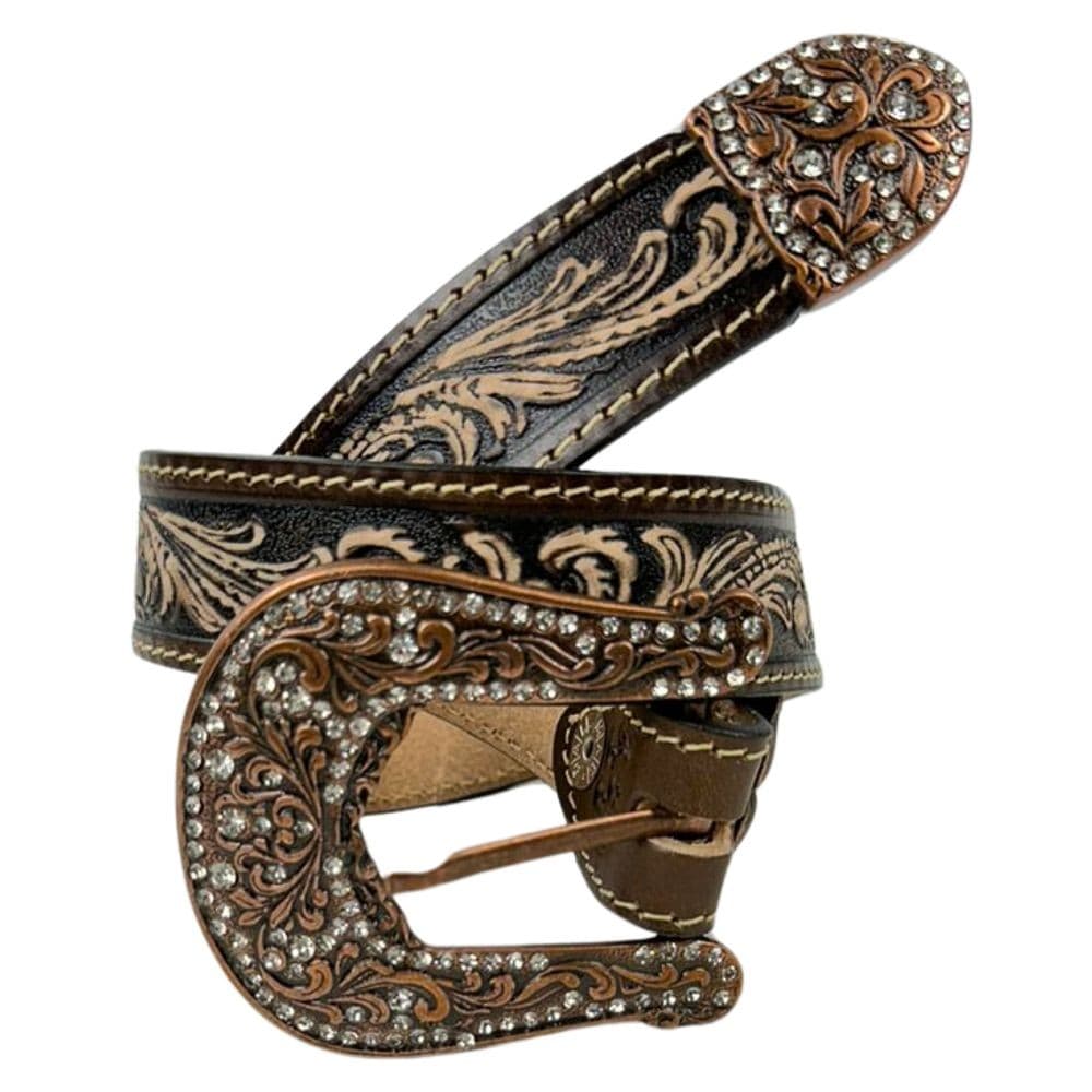 Cinto Infantil Paul Western Marrom Batido Ramo Com Fivela E Ponteira Strass