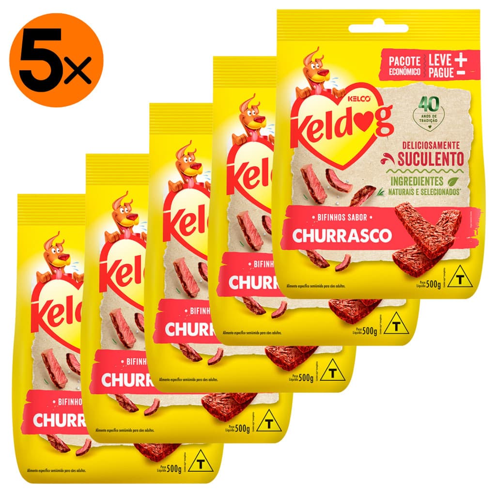 Kit 5 Bifinho Keldog para Cães Sabor Churrasco  - 500 g