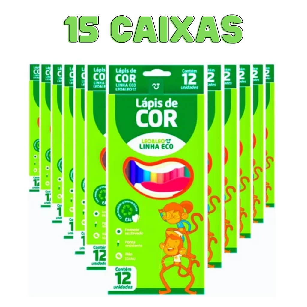 Kit 15 Caixas De Lápis De Cor Grande Com 12 Unidades Lapis Escolar