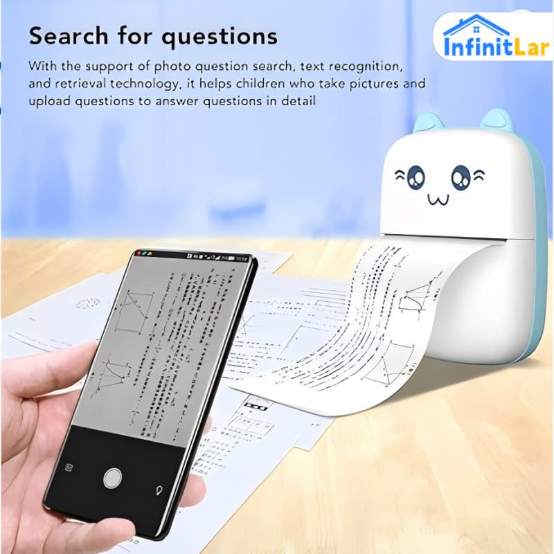 Compatível com impressora térmica portátil compacta com Design de animação - impressora fotográfica sem fio+5 Rolo Papel