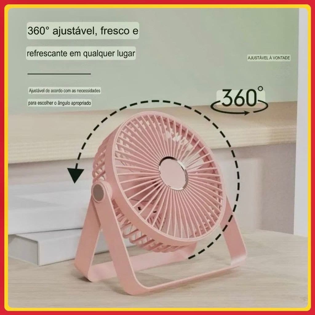 Ventilador De Mesa Portátil 5 Velocidades Forte Silencioso LED USB 360°