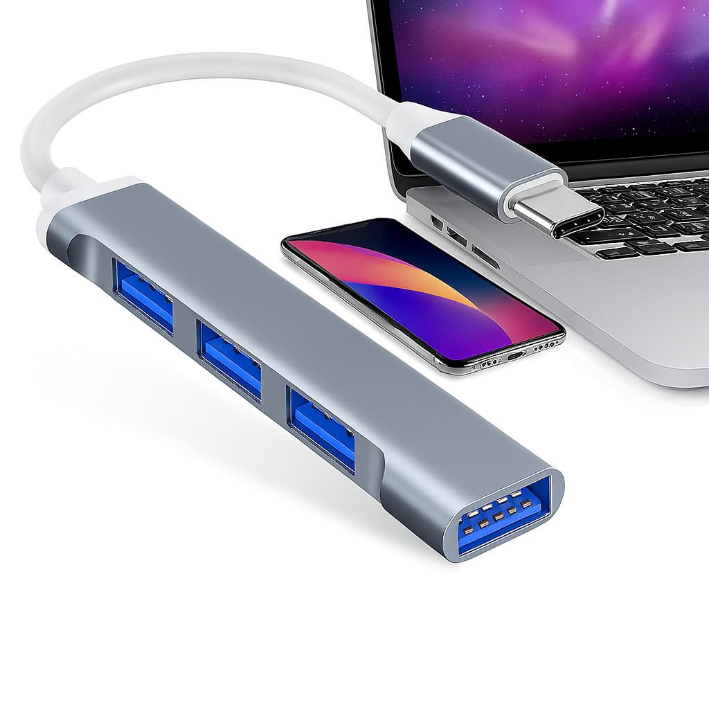 Hub USB 3.0 4 Portas com Conexão Tipo-C – Velocidade 5Gbps para Windows macOS