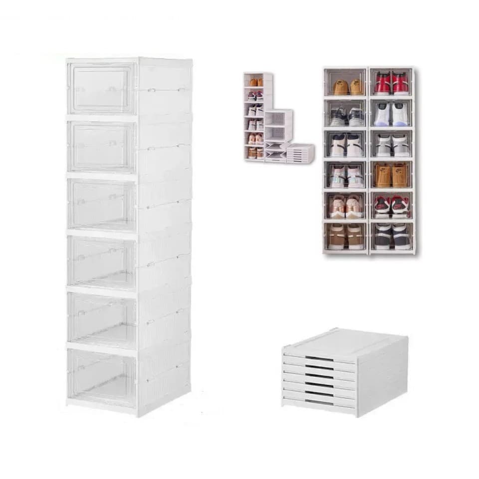 Caixa De Sapato Dobrável Armazenamento Transparentes Sapateira Empilhável Prova De Poeira Dormitório Armário - WING