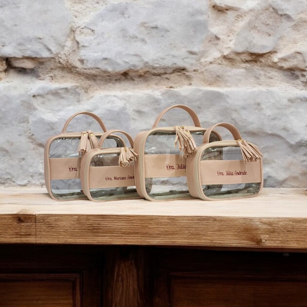 NECESSAIRES LUXO SUPER TRANSPARENTE PERSONALIZAVEL COM ALÇAS DE MÃO