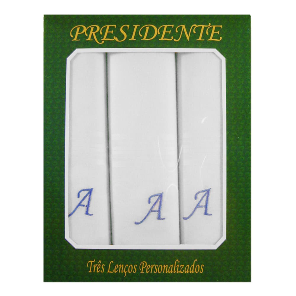 Caixa Lenço Masculino Iniciais Bordadas - Letra A