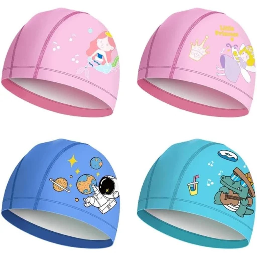 Kit 2 un Toucas de Natação Infantil de Tecido  Personagens Kids Piscina