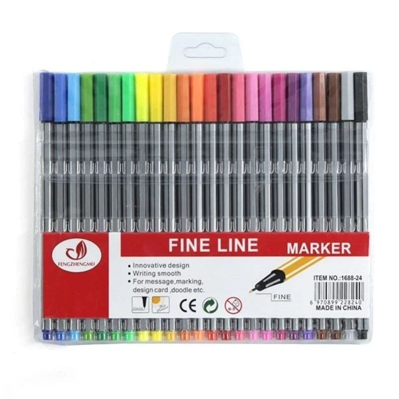 Kit C/ 24 Canetas Coloridas Fine Line Ponta Fina 0.4 mm