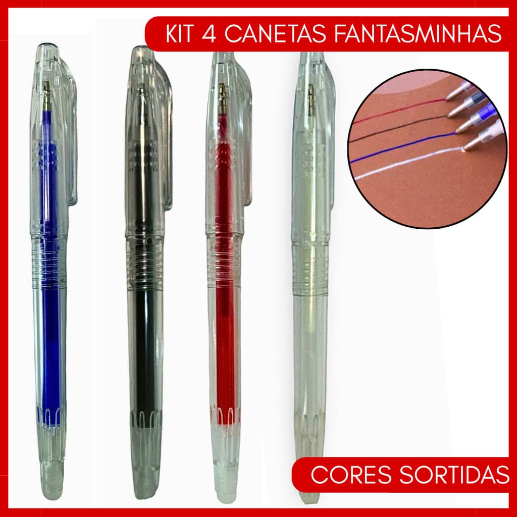 Kit 4 Canetas Fantasminha Apagável 0.7 Mágica Para Tecido